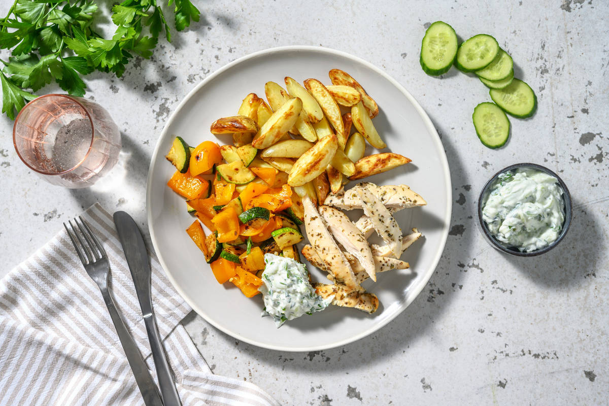 Mediterrane kipfilethaasjes uit de oven met zelfgemaakte tzatziki 