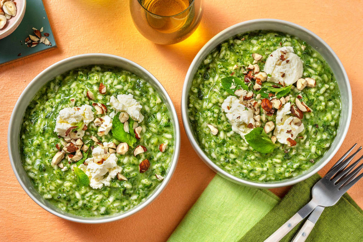 Risotto agli spinaci e zucchine con caprino