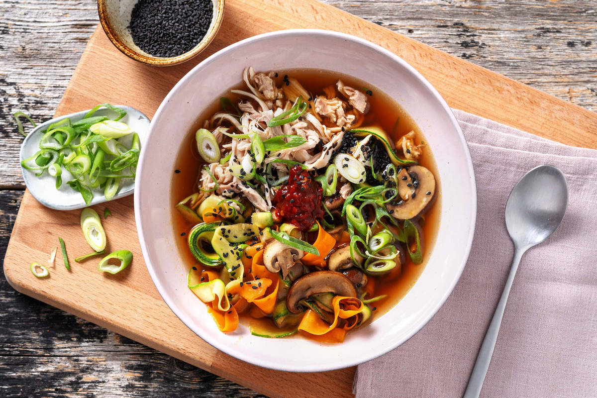 Shredded Sesame Chicken & Mushroom Soup
