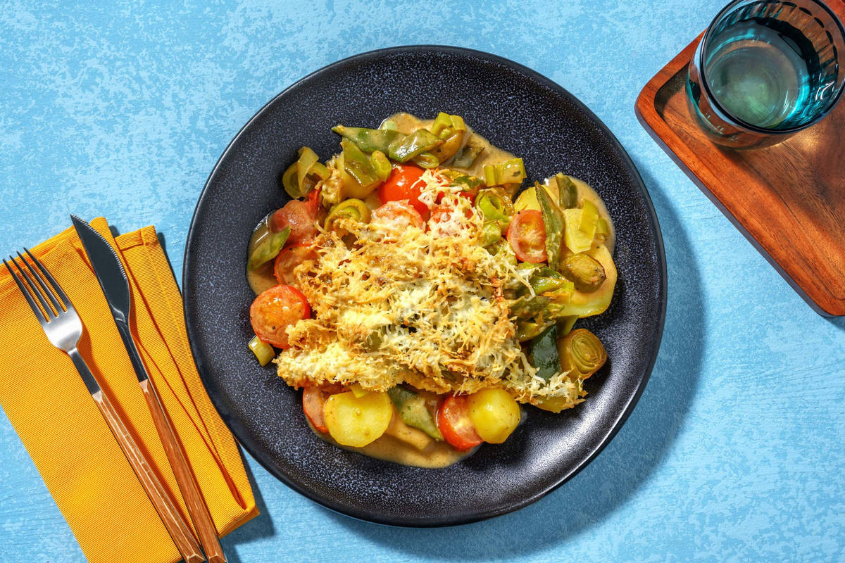 Gratin crémeux de pommes de terre et haricots plats