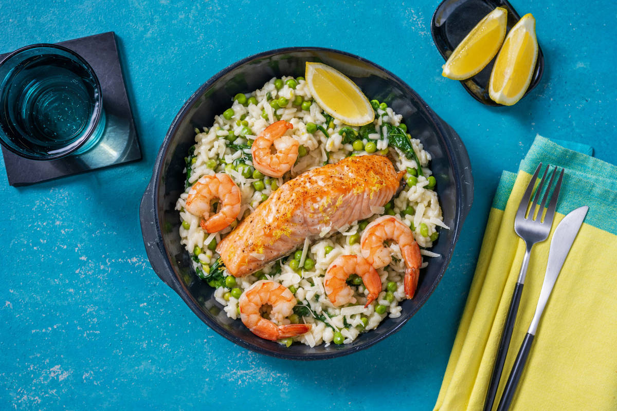 Oven-Baked Prawn, Salmon and Lemon Risotto