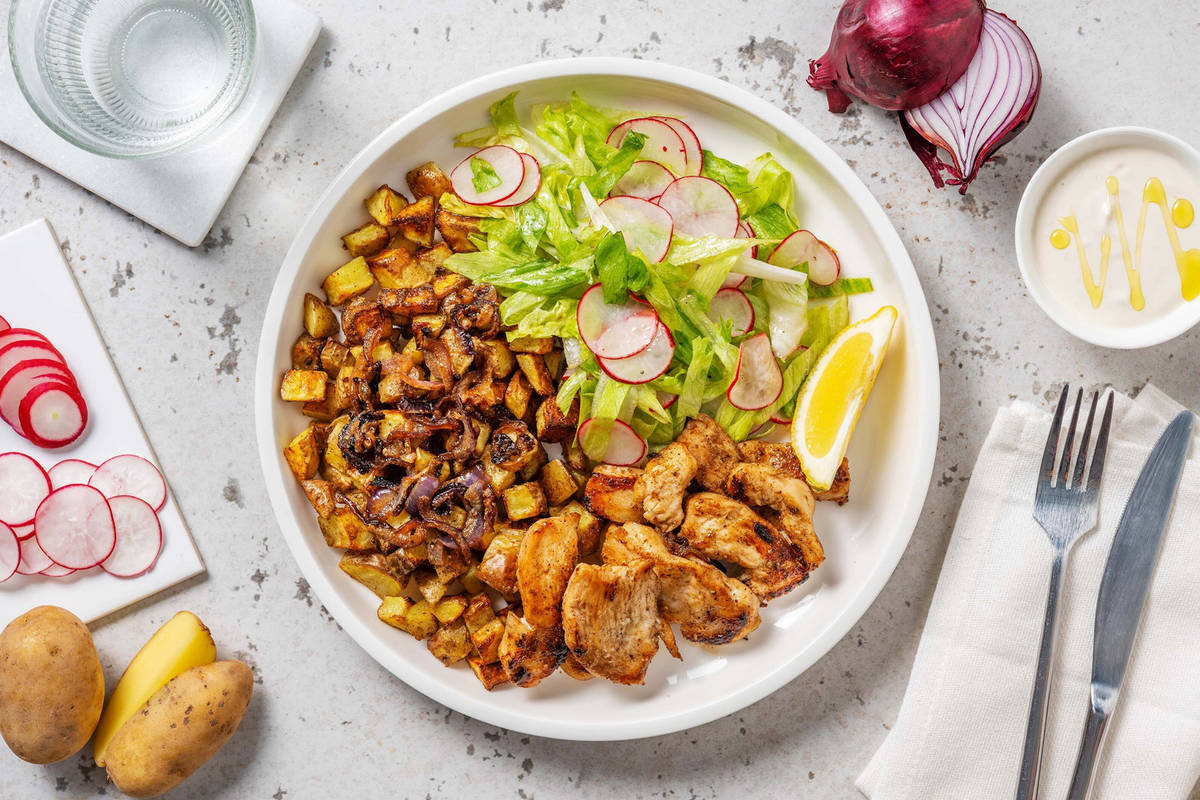 Assiette shawarma poulet & sauce labneh