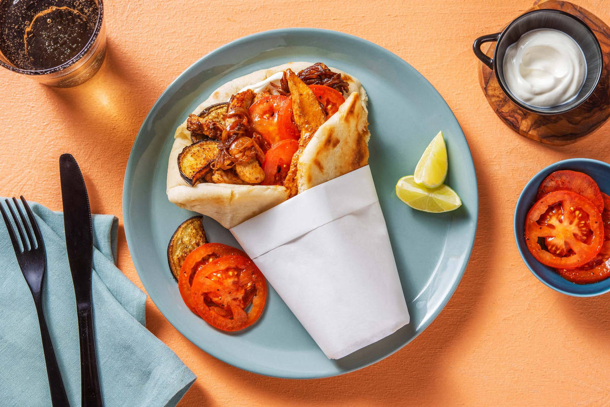 Gyros mediorientale di pollo e melanzane arrostite