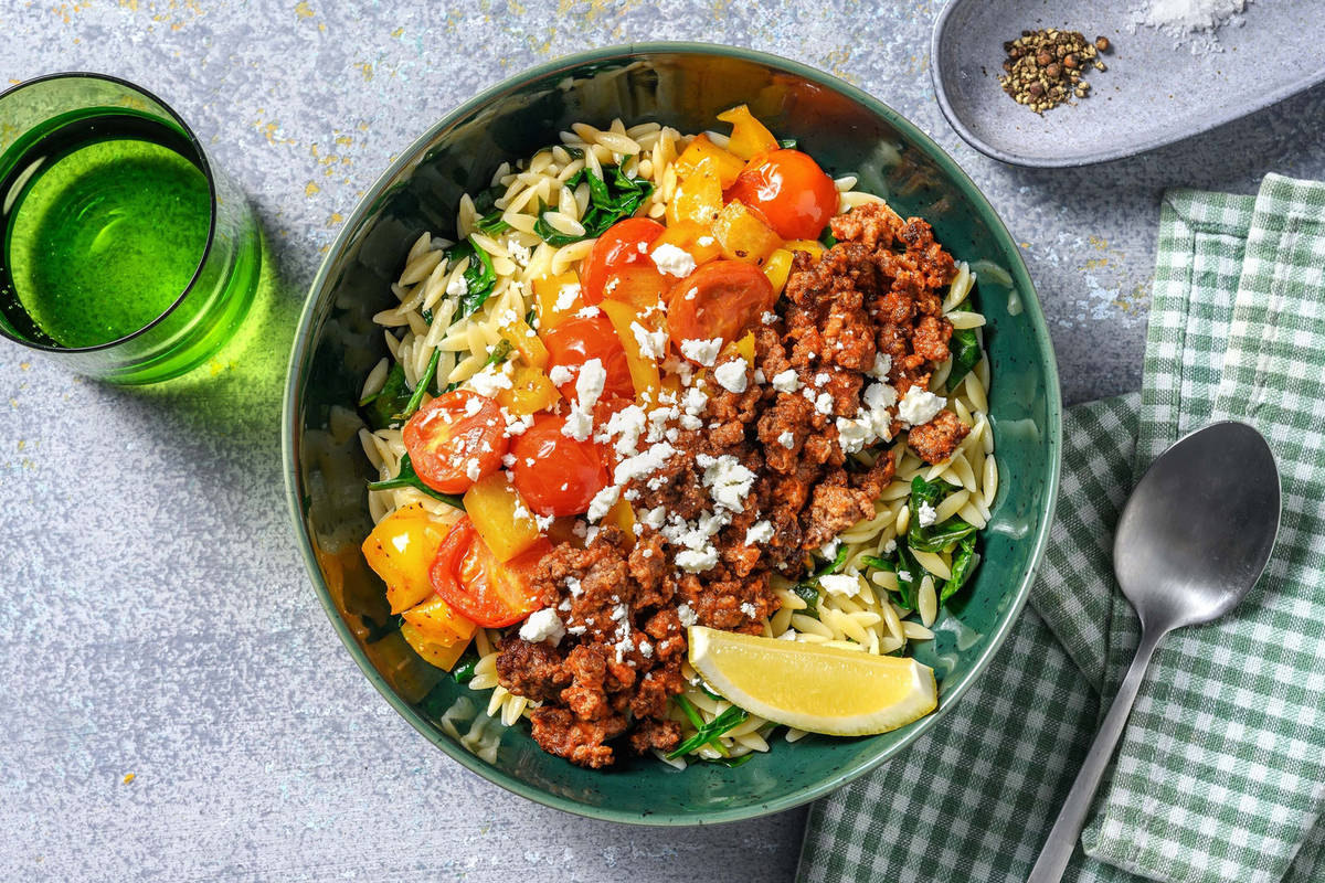 Lemony Plant-Based Protein Shreds and Orzo Bowls