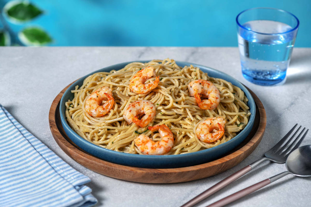 Spaghetti Gamberetti mit Garnelen in würziger Knoblauch-Soße