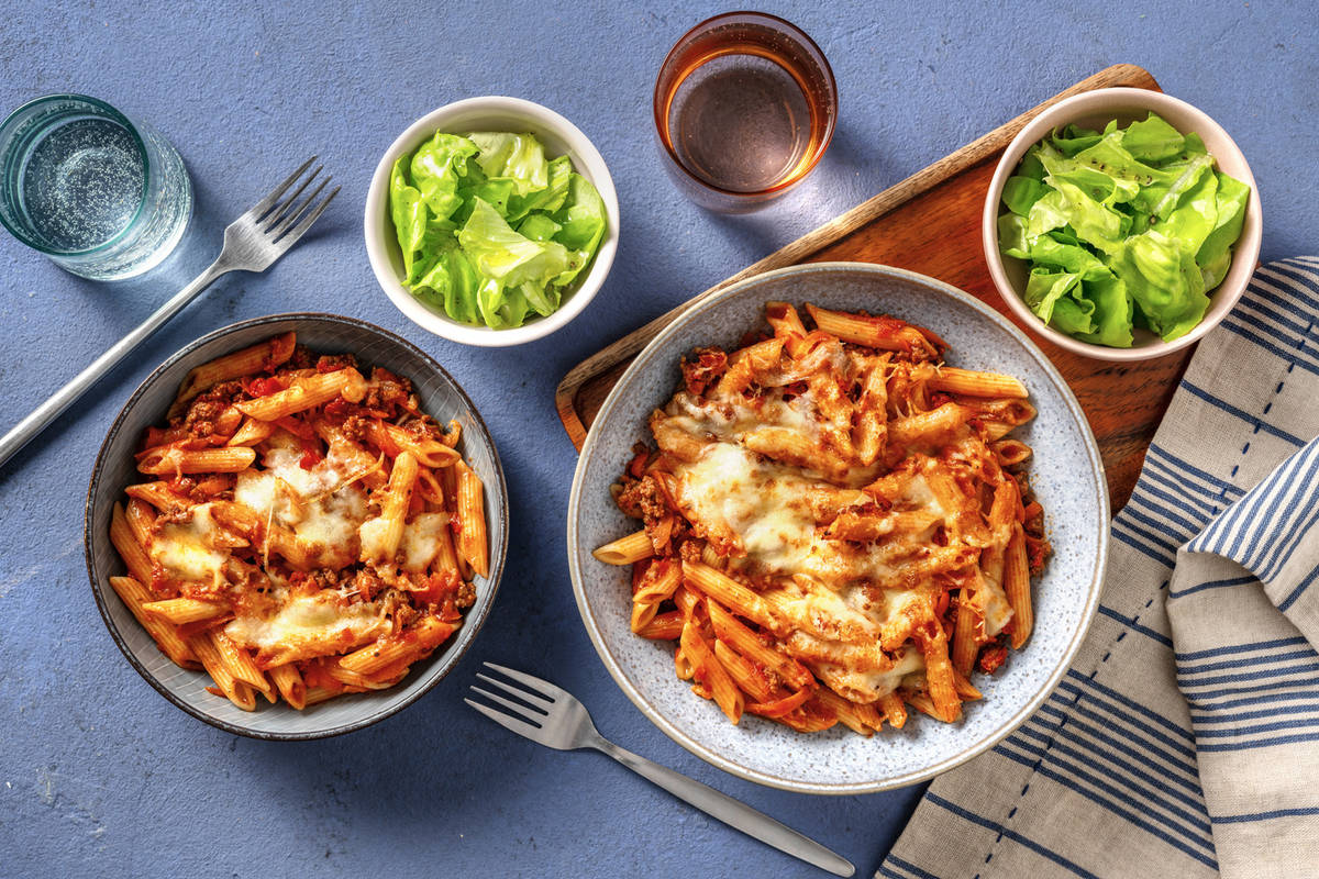 Penne ragù al forno au bœuf