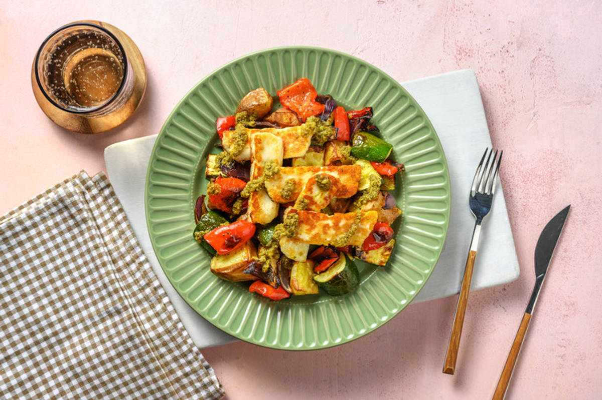 Pan-Fried Halloumi and Pesto Drizzle