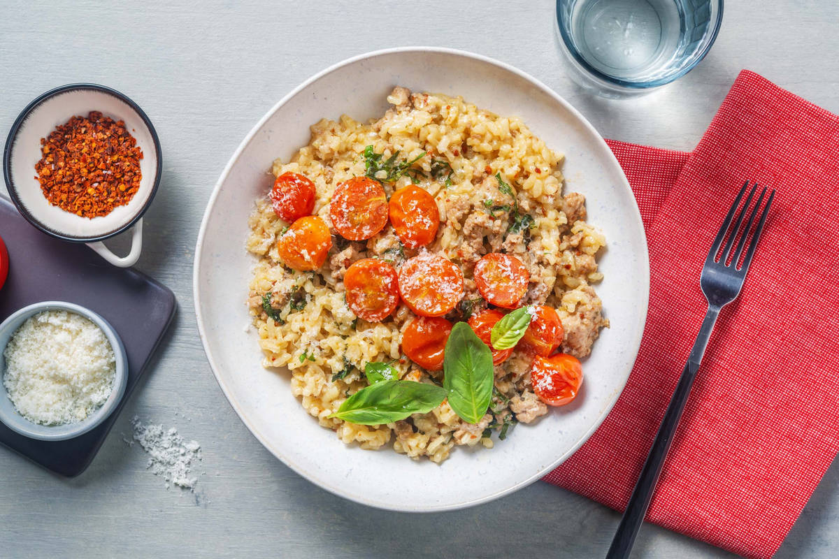 Risotto alla salsiccia e basilico