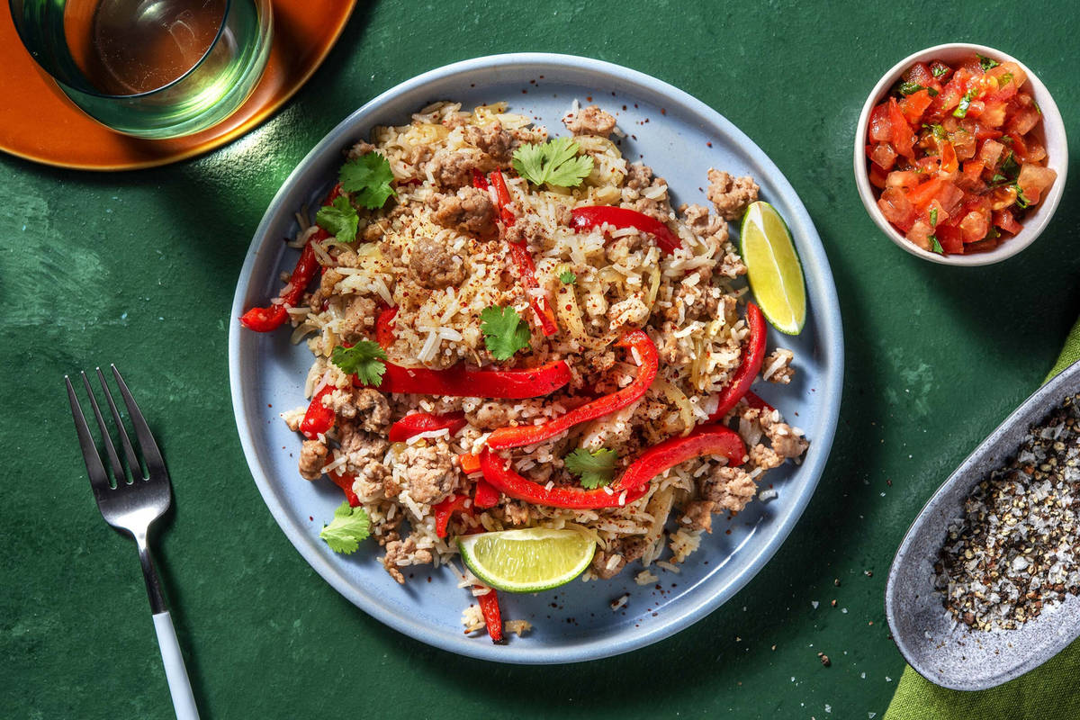Riso jasmine speziato con salsiccia e lime