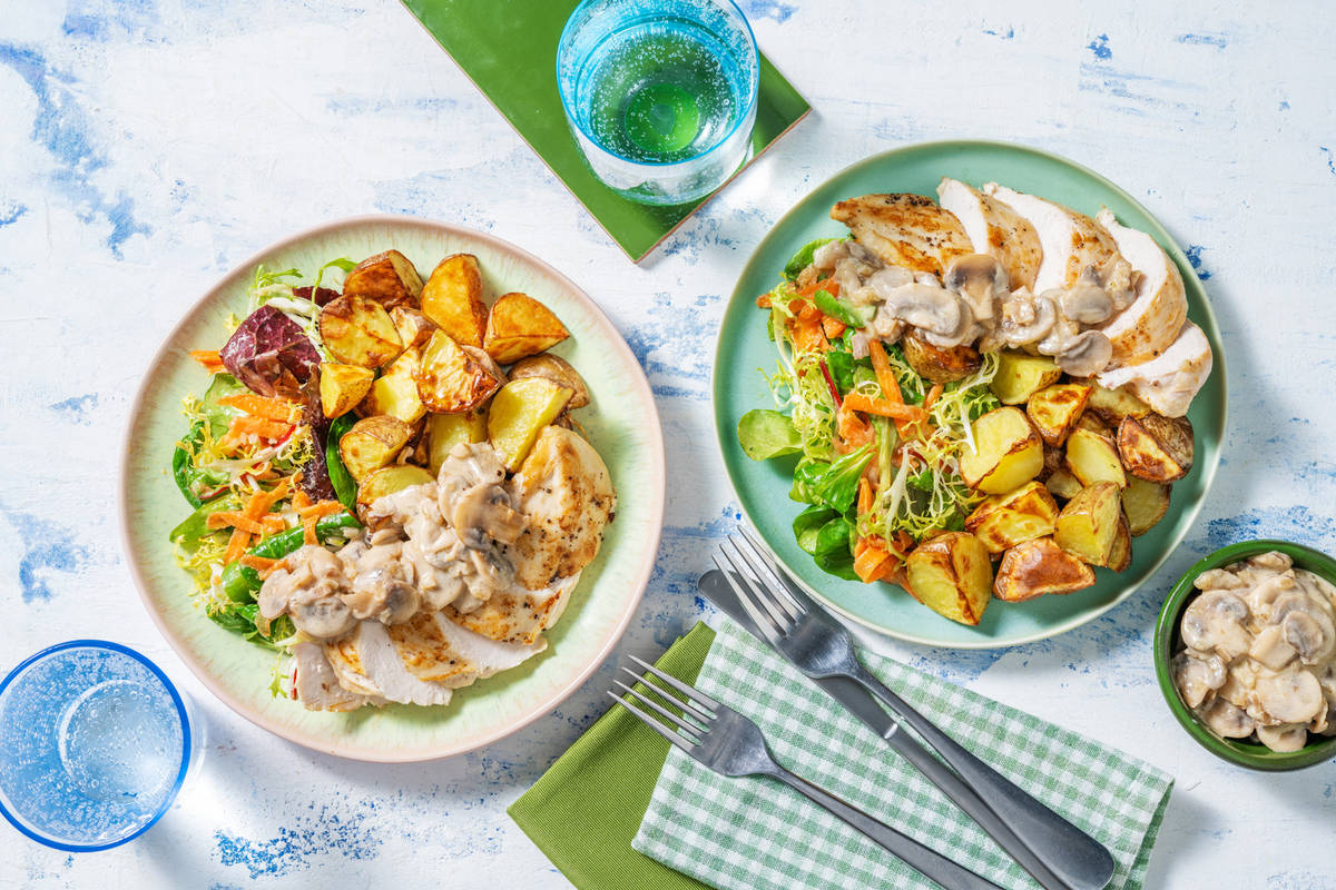 Filet de poulet & champignons à la crème
