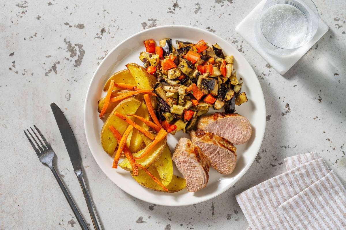 Filet de porc mariné en sauce miel-moutarde