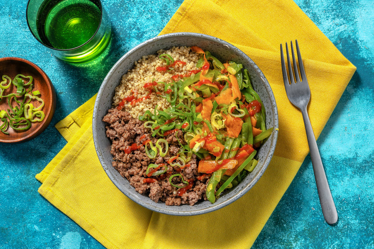 Bibimbap light di carne, peperoni e quinoa 