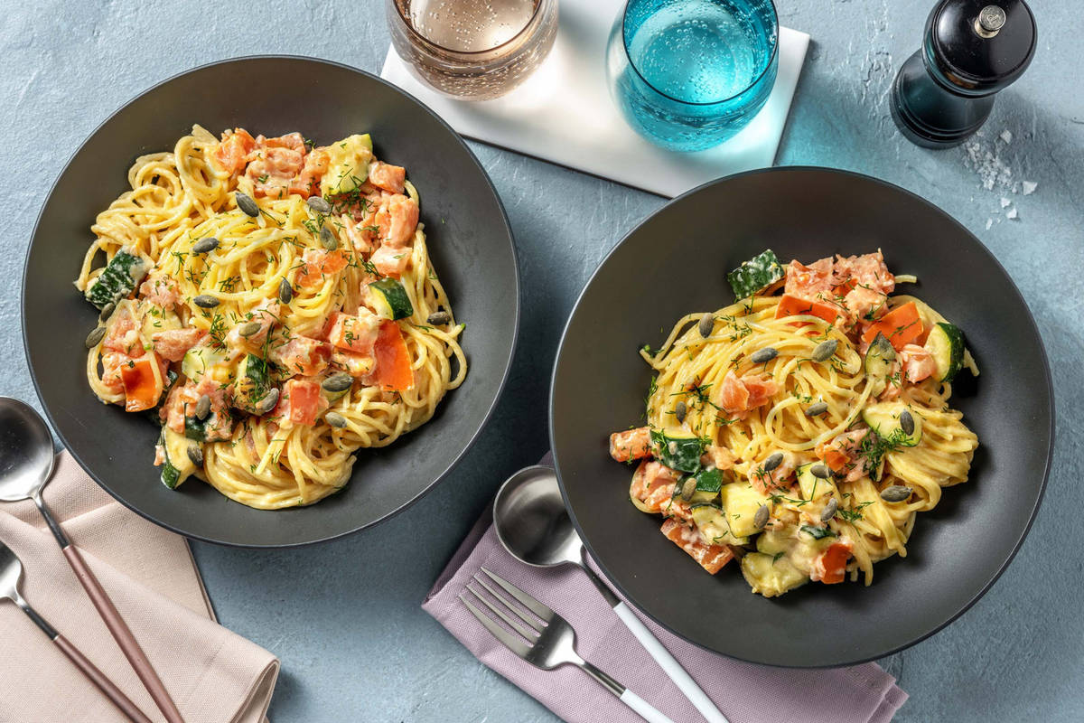 Spaghetti med koldrøget laks