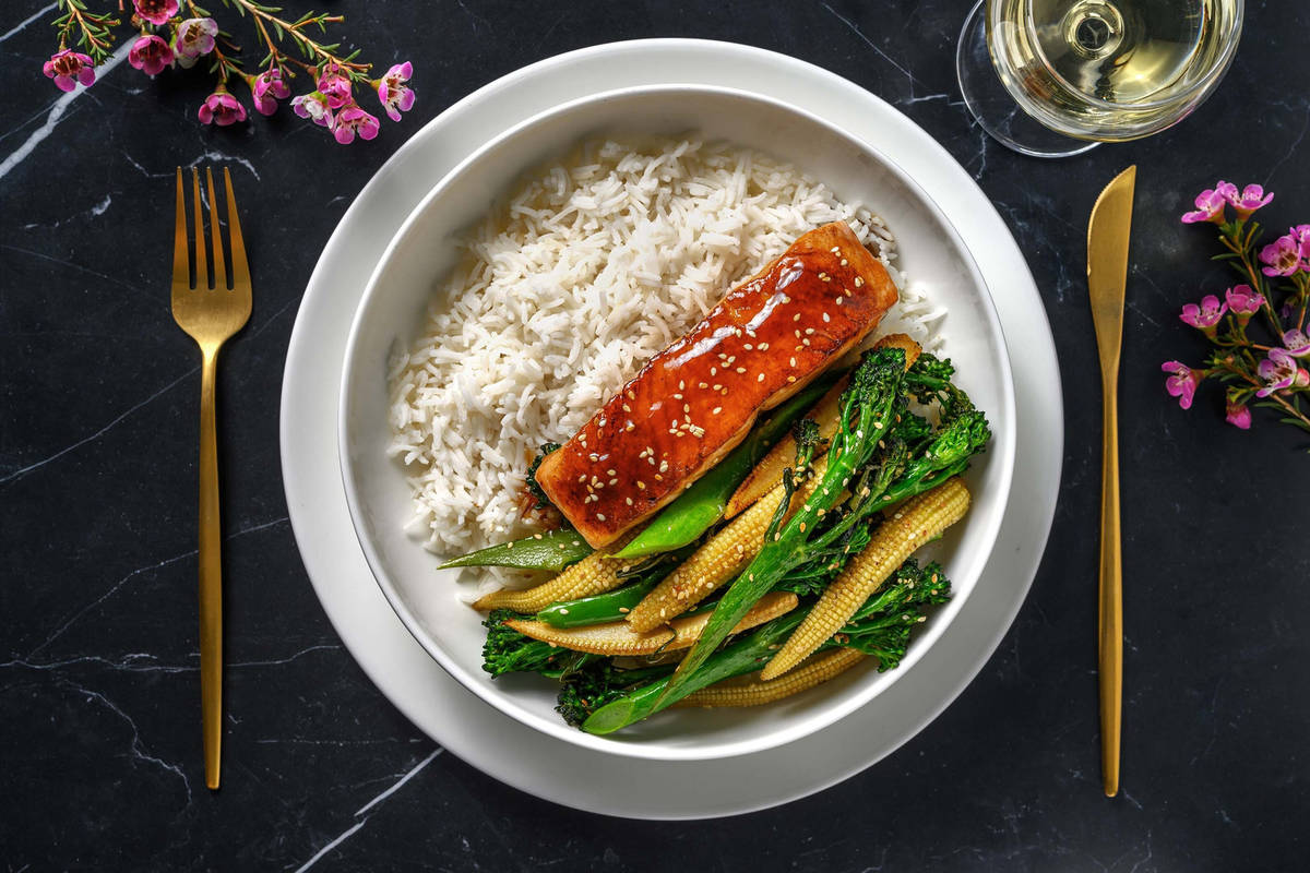 Teriyaki Glazed Salmon on Garlic Rice