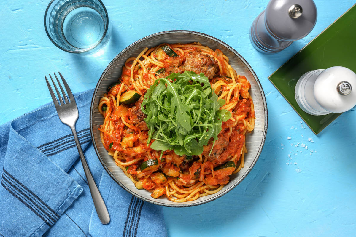 Herby Beef Meatball Spaghetti