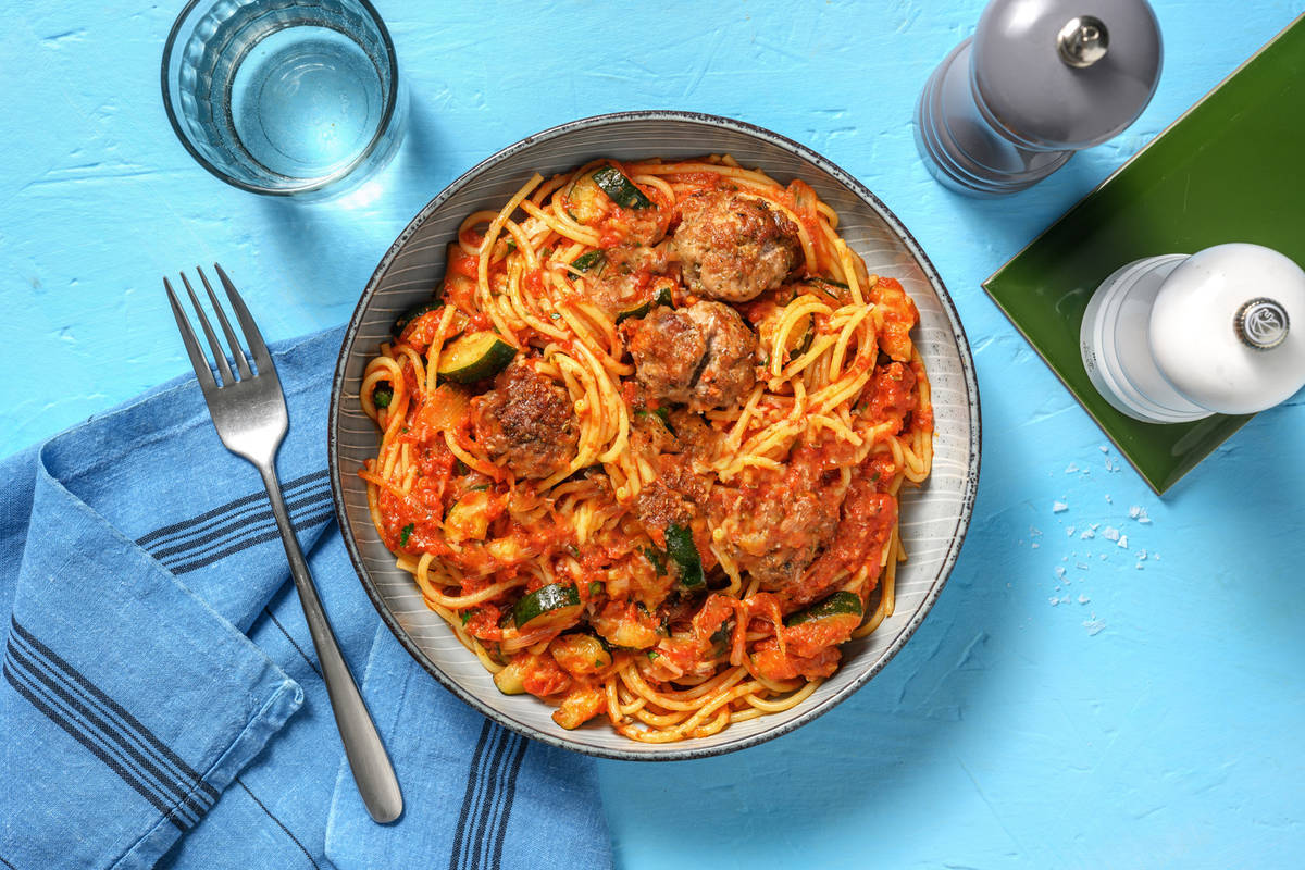 Herby Beef Meatball Spaghetti