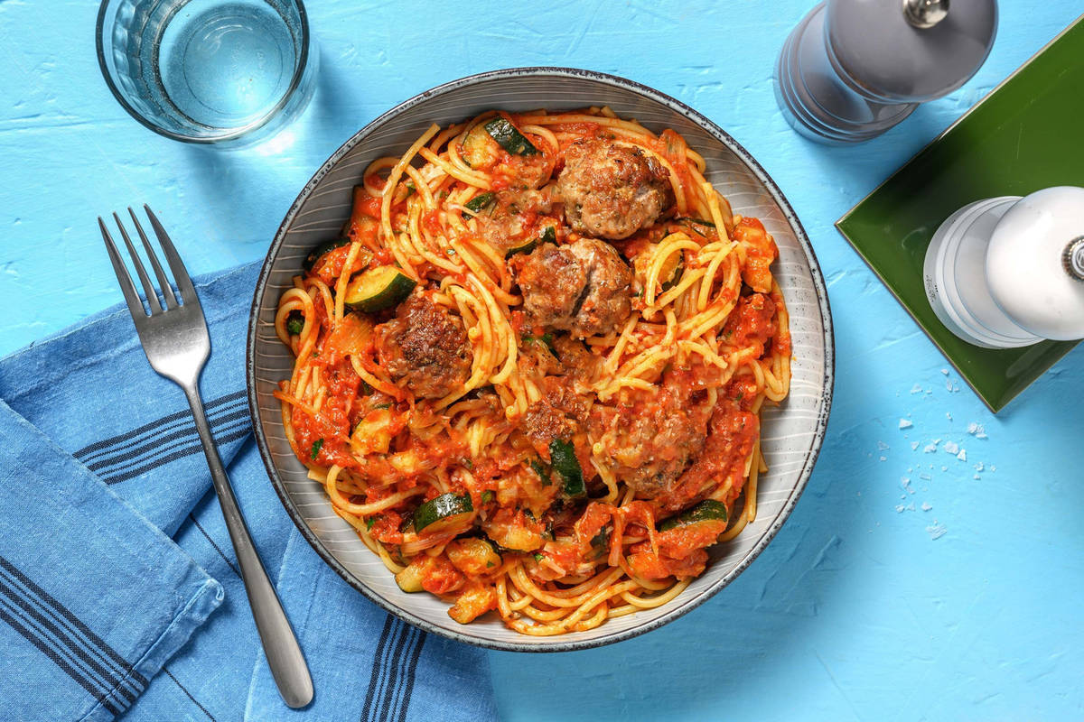 Snelle pasta met gehaktballen