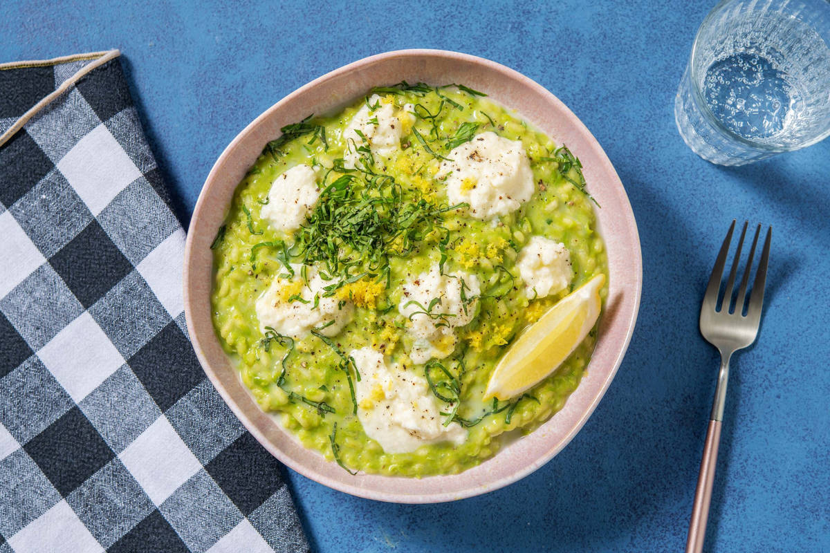 Risotto ai piselli con mousse di mozzarella