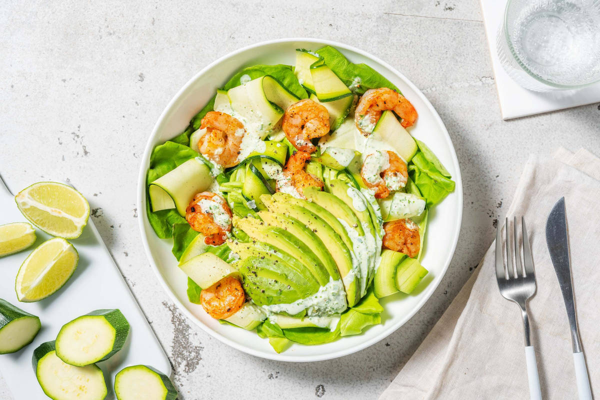 Salade d'avocat, crevettes & courgette