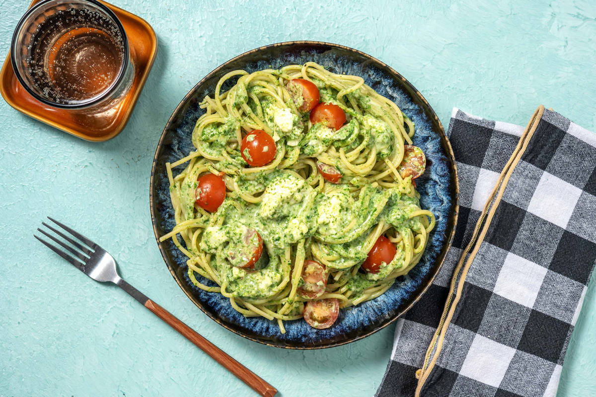 Linguine au pesto et fromage grec