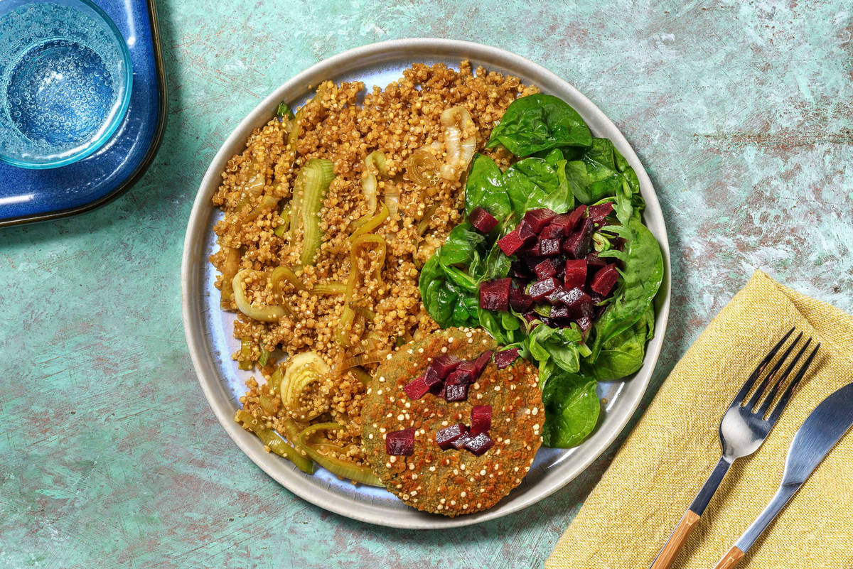 Veggie burger con quinoa ai porri 