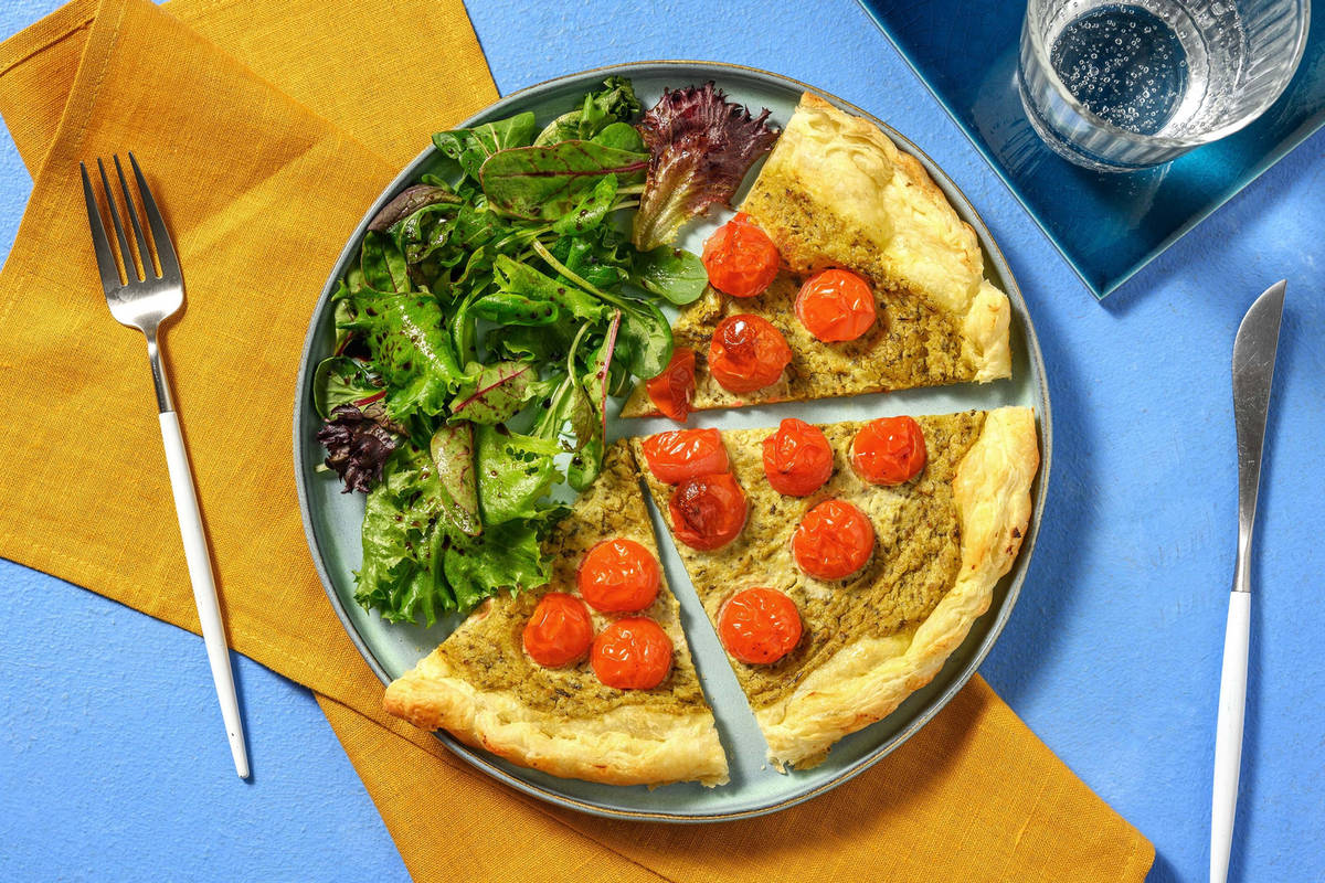 Tarte fine aux tomates cerises & pesto verde