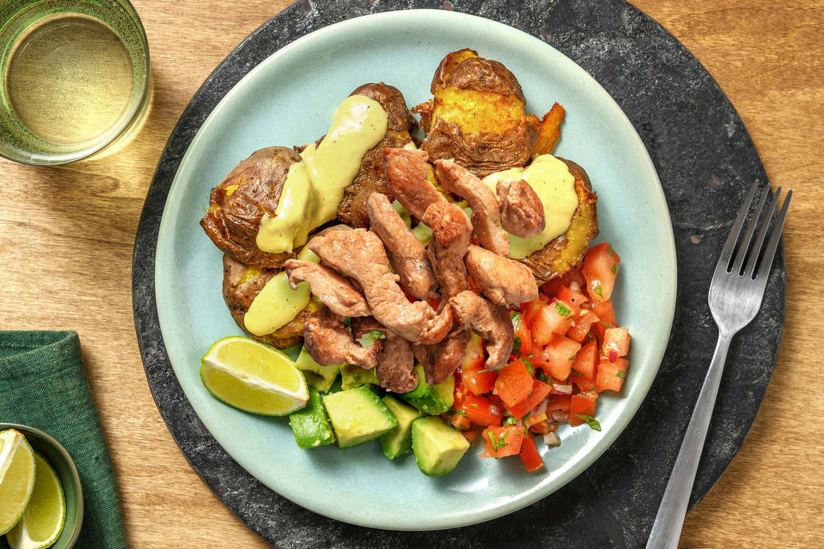 Loaded Smashed Potatoes mit extra Hähnchenbrust