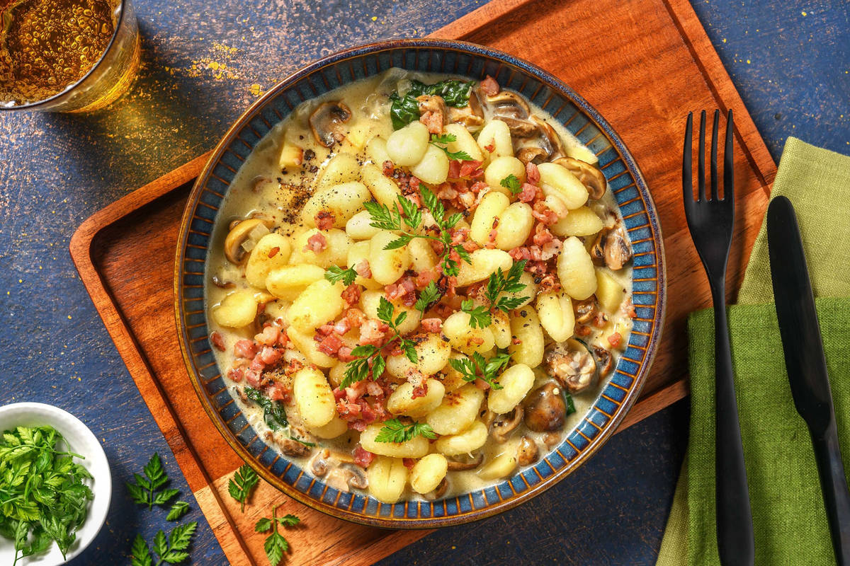 Creamy bacon mushroom gnocchi