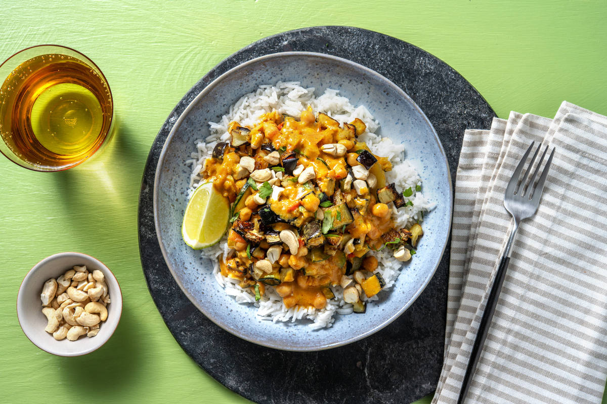 Curry d'aubergine rôtie & pois chiches