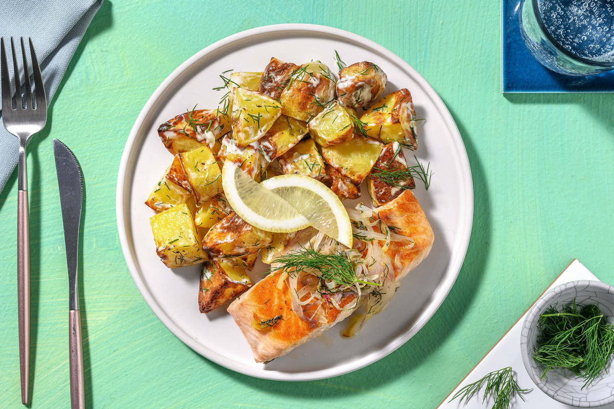 Salmone al forno e scalogno fondente