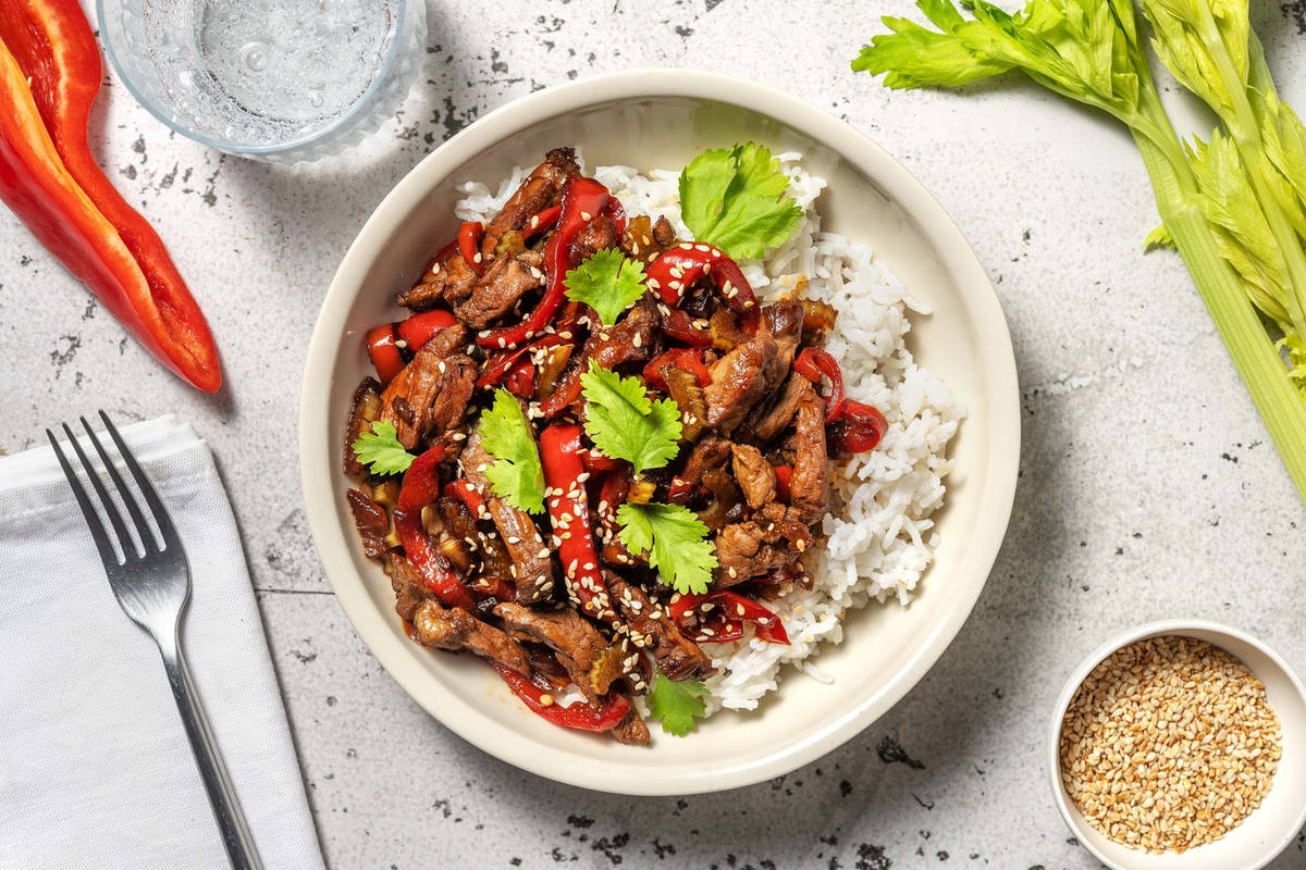 Wok de bœuf & légumes sautés au sésame