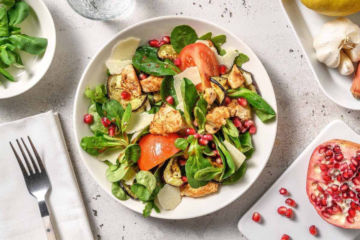 Salade de poulet & aubergine grillés