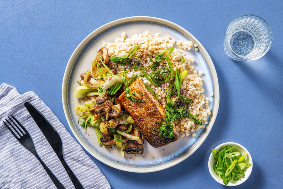 Saumon laqué aux champignons et gomasio 