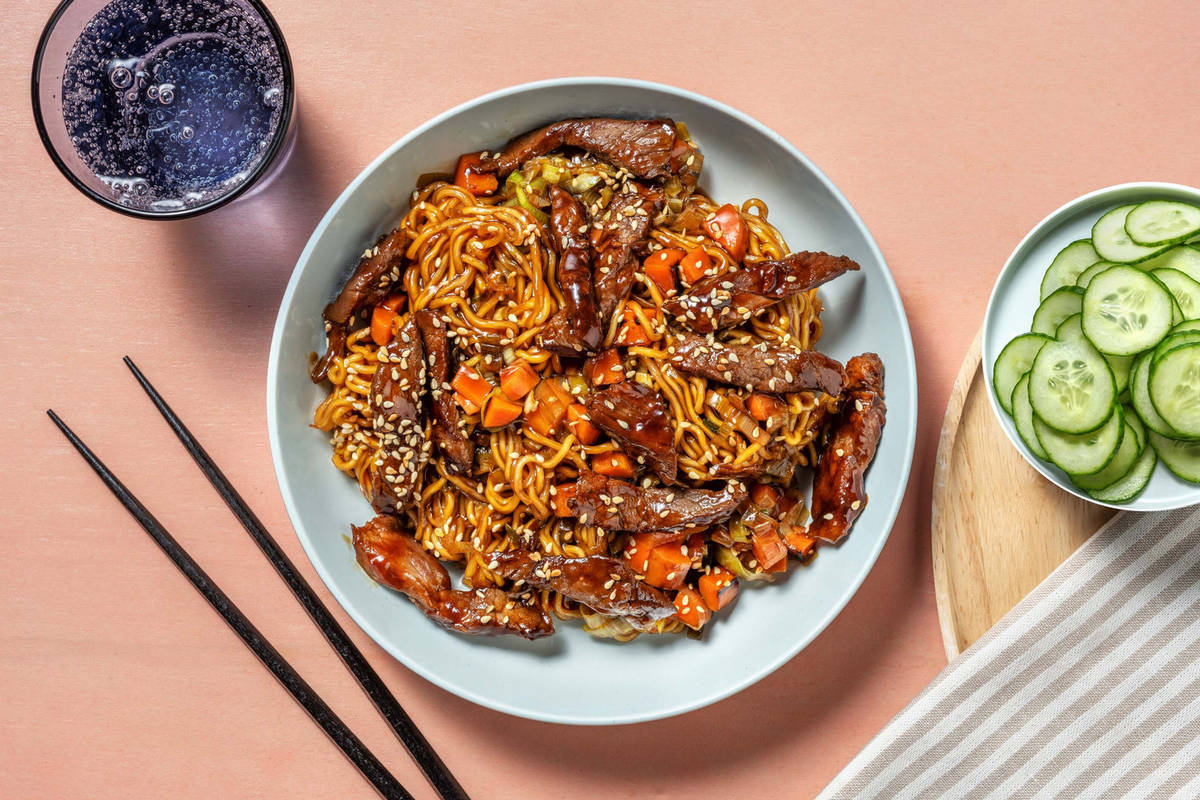 Beef teriyaki met volkoren noedels