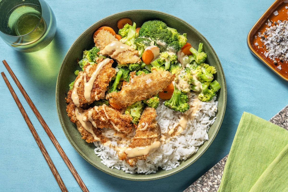 Panko Chicken Bowl with Sweet Soy Mayo
