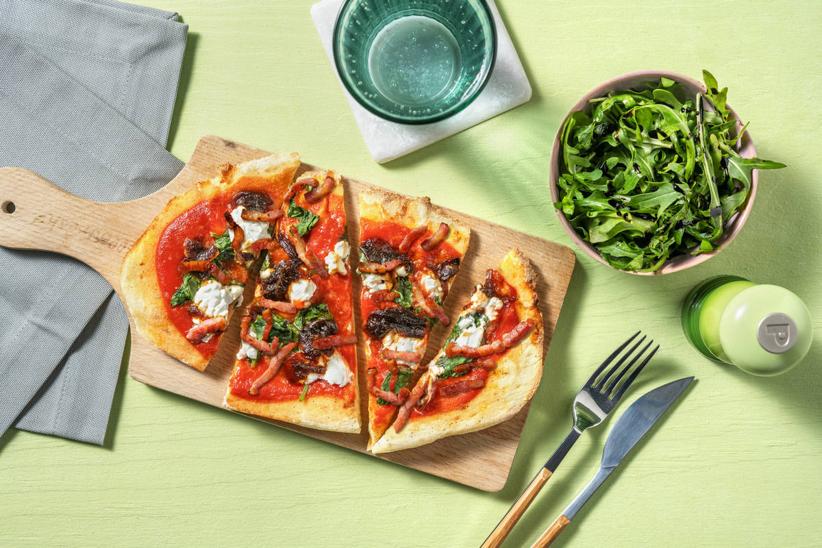 Baked Goat's Cheese, Bacon & Caramelised Onion Naanizza