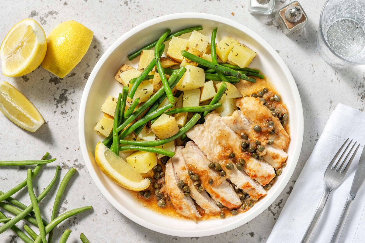 Piccata poulet, sauce citron & câpres