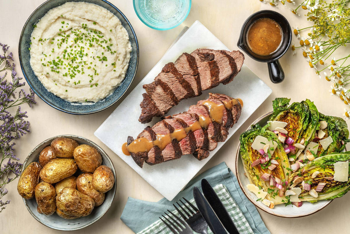 Contre-filet de bœuf et grenailles rôties