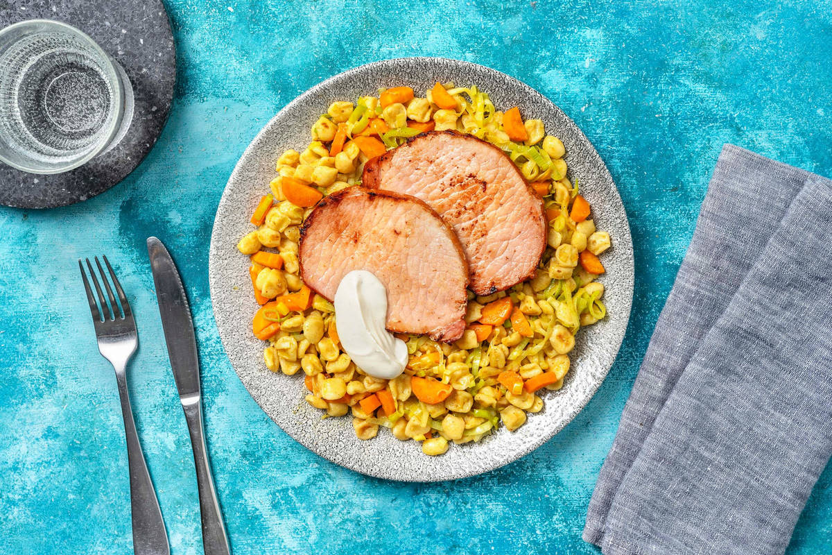 Bio-Schweinefilet mit karamellisiertem Suppengrün
