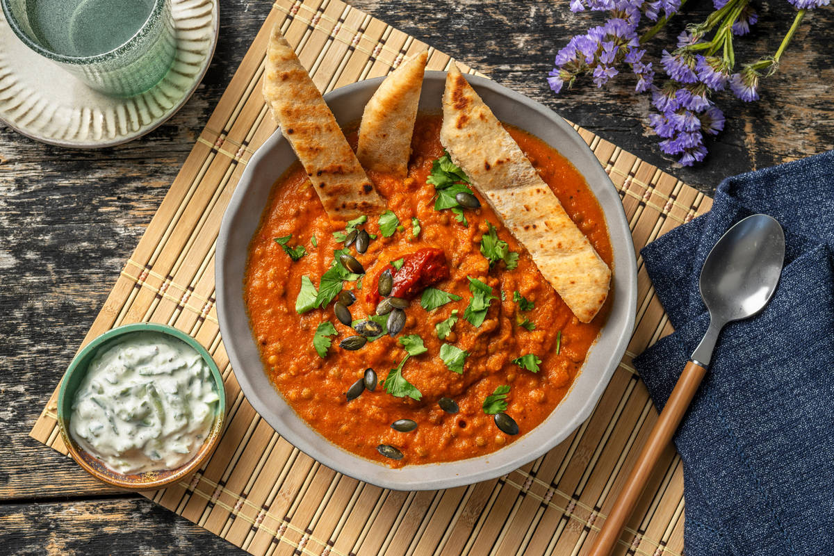 Linzensoep met harissa