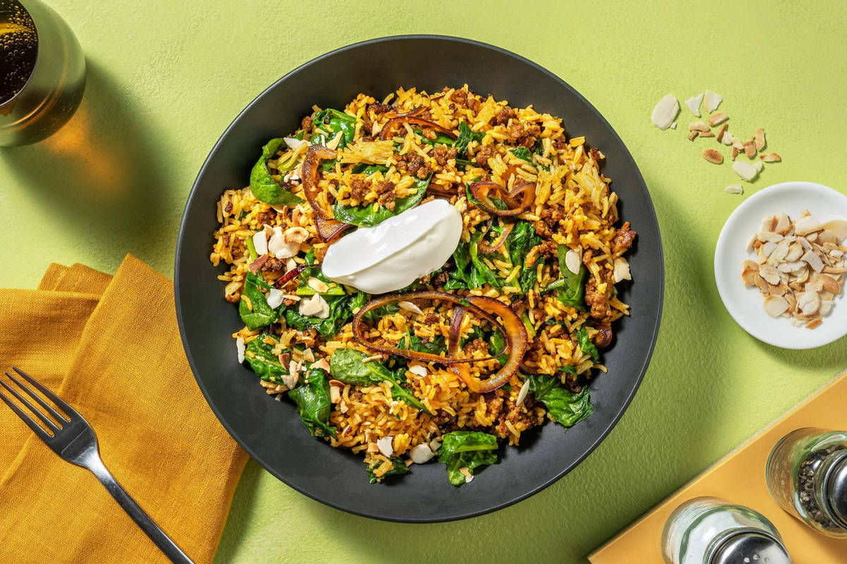 Harissa Spiced Beef Pilaf