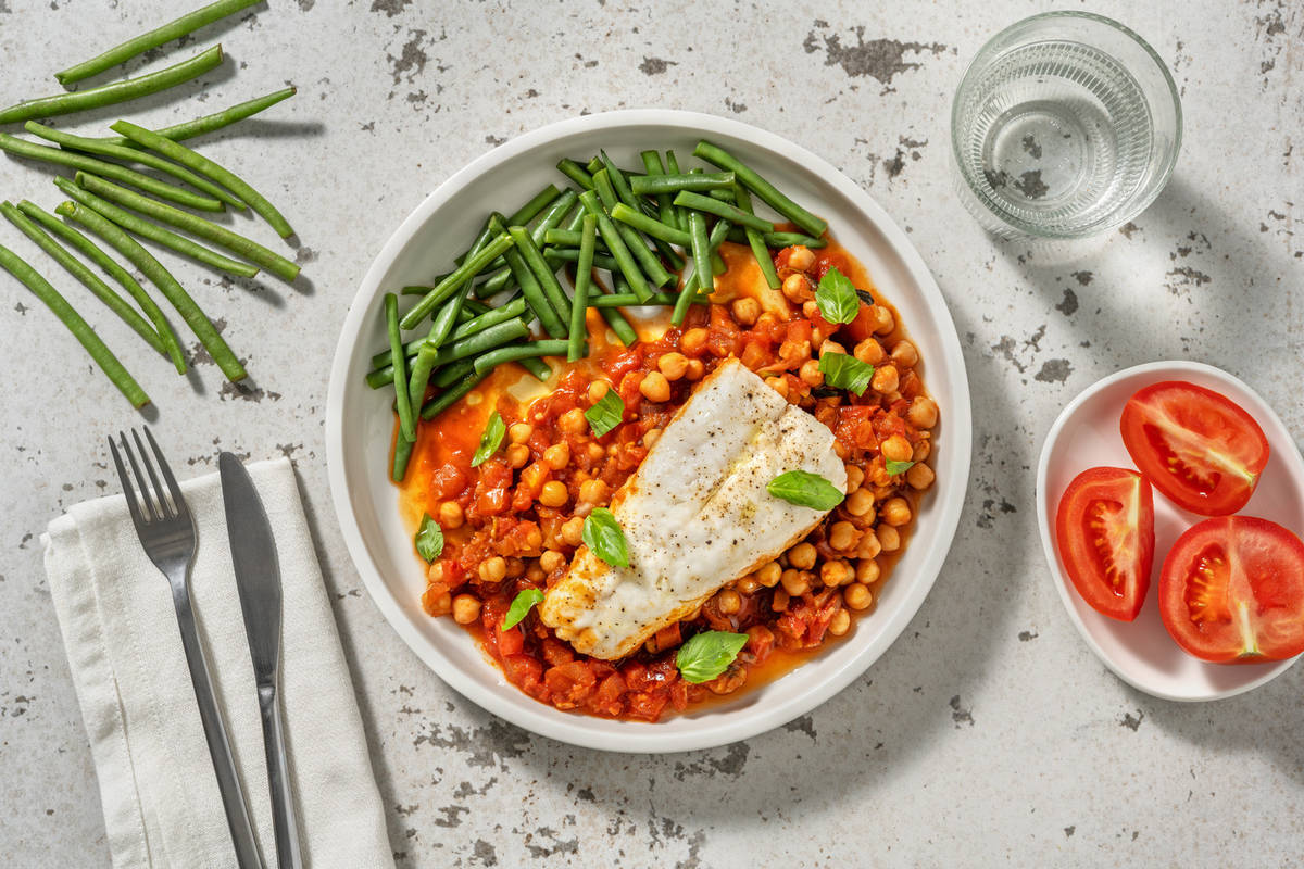 Merlu & pois chiches à la méditerranéenne
