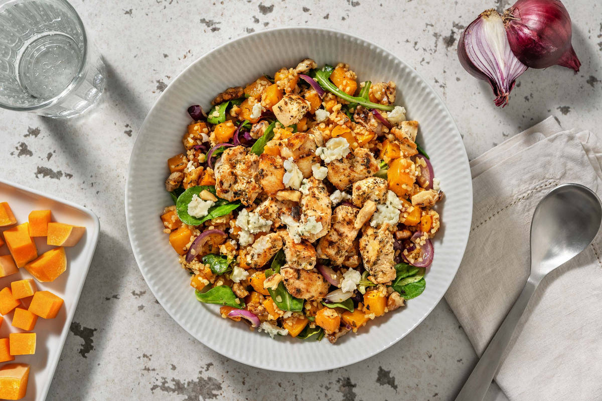 Butternut rôti, poulet & fromage bleu