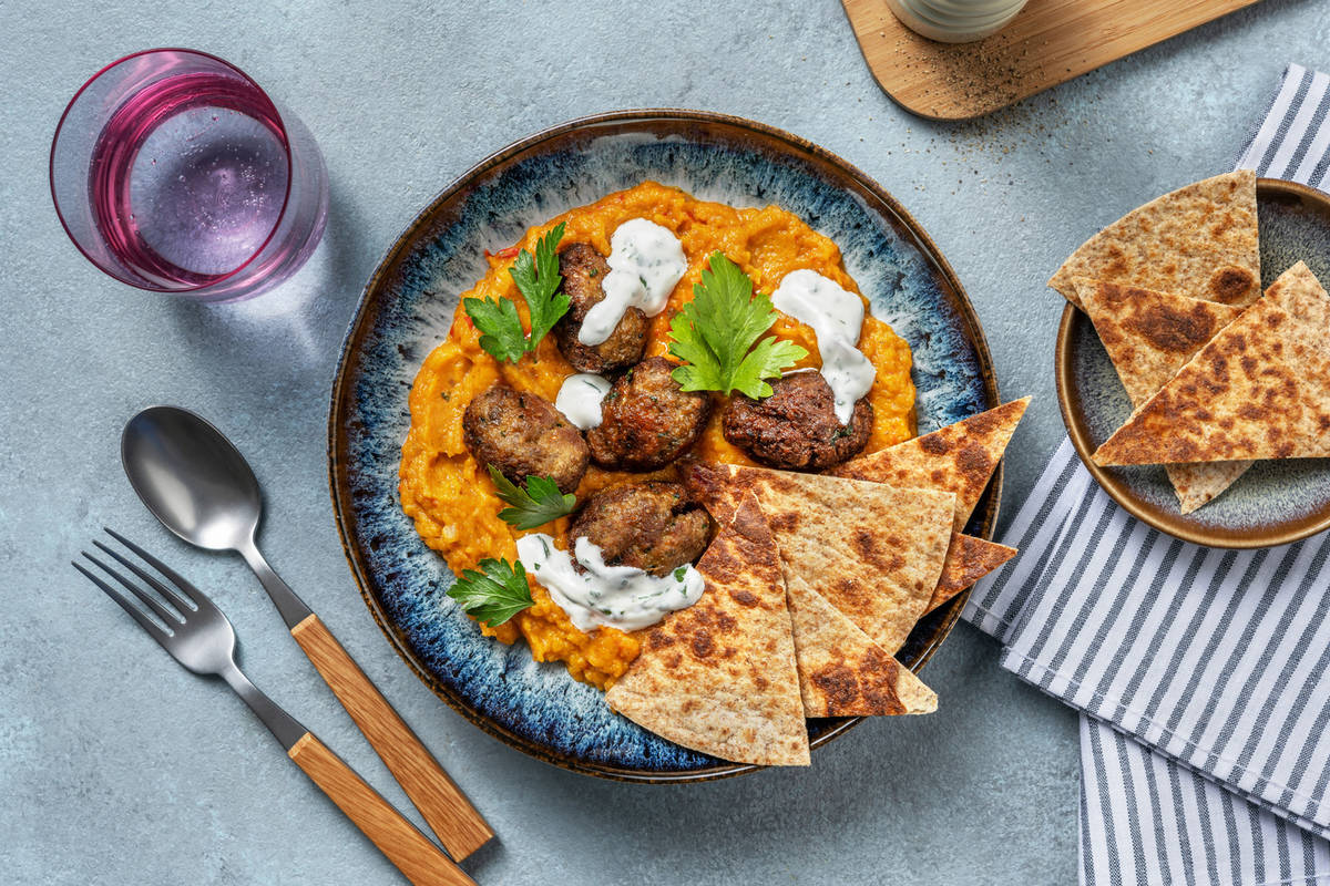 Kofta di maiale su crema di zucca e yogurt