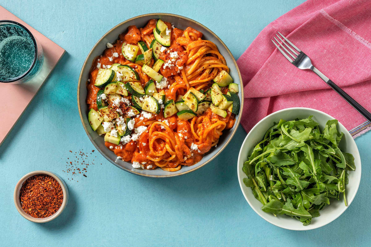 Linguine in Creamy Spicy Tomato Sauce