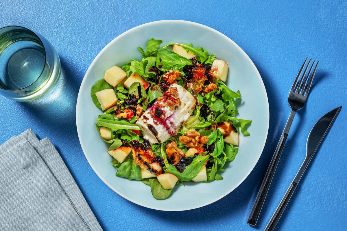 Lunchsalade met geitenkaas en appel