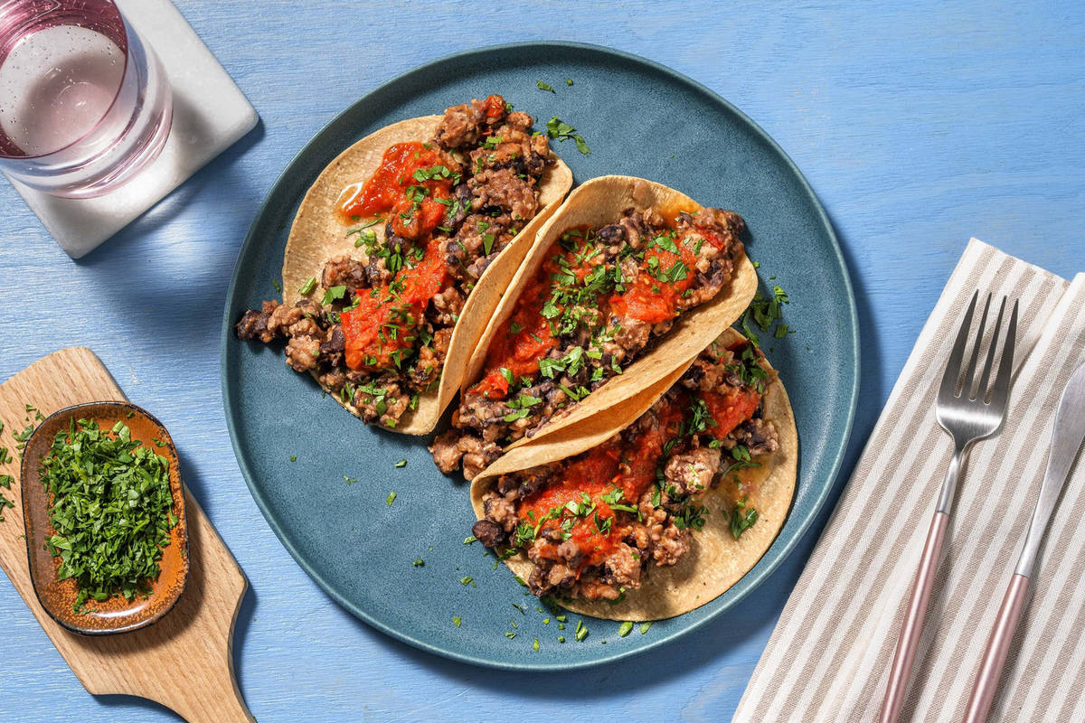 Mini tacos alle mazzancolle e fagioli neri