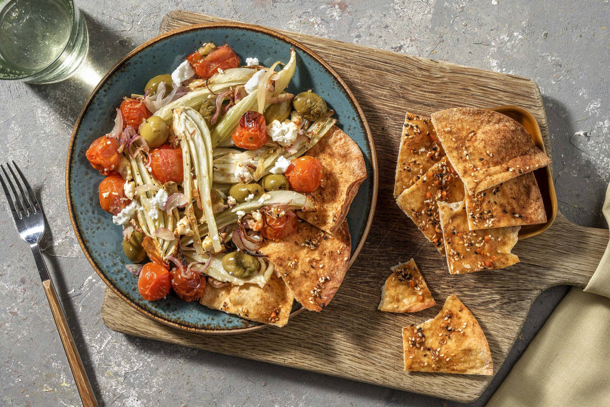 Finocchi gratin al formaggio greco e olive