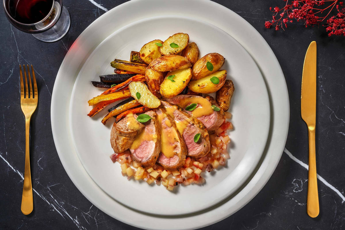 Lonza tenera alla panna, mela e senape 