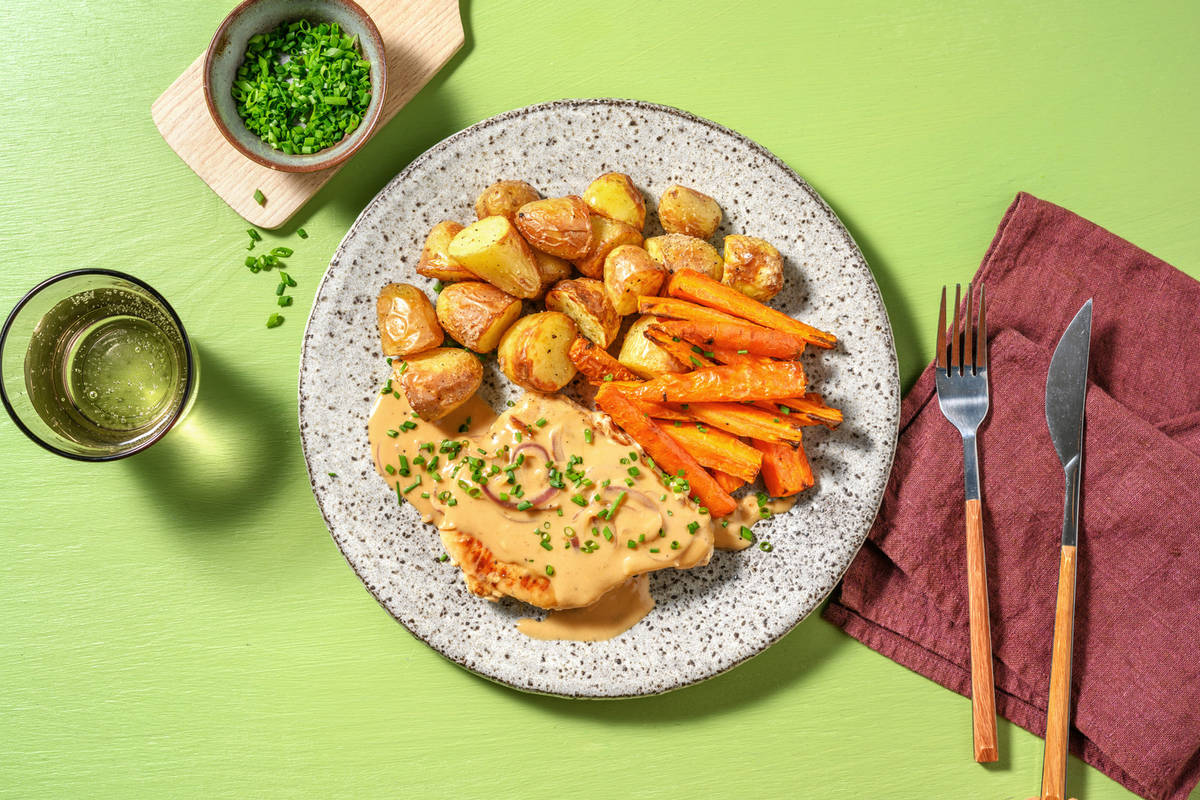 Lomo de cerdo en salsa cremosa de cebolla